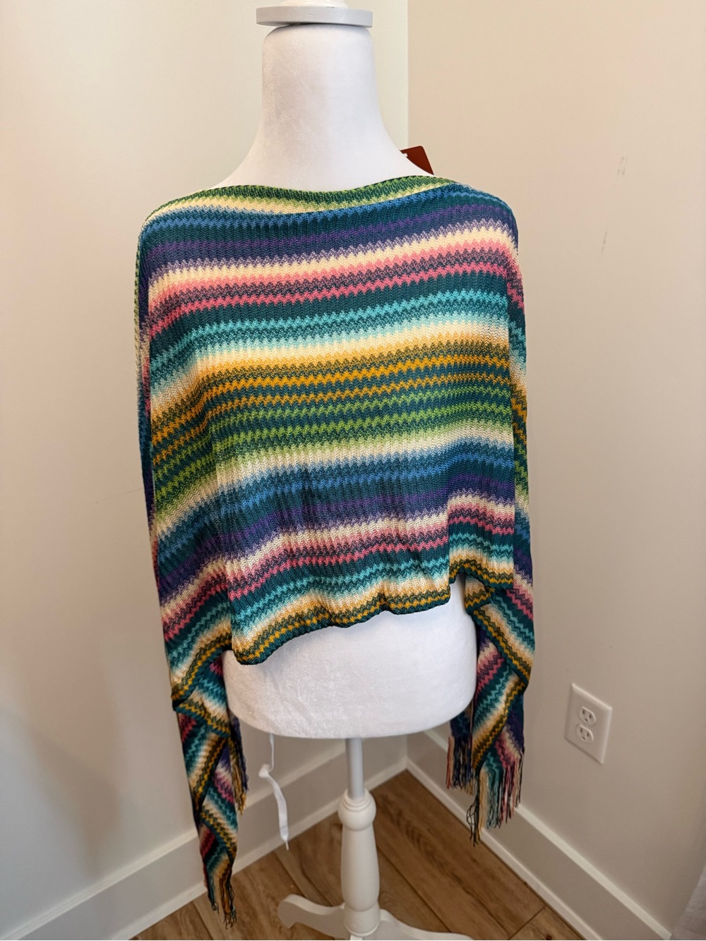 Missoni Multicolor Striped Viscose Poncho in Blue, Green, Yellow, Pink, Purple